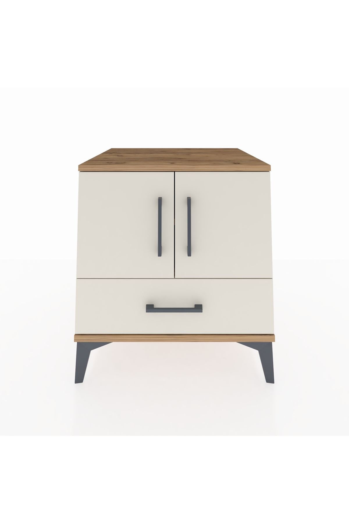 Kronos Komodin 2 Raflı Tek Çekmeceli 2 Kapaklı 60x59x64 Çam-Aytaşı