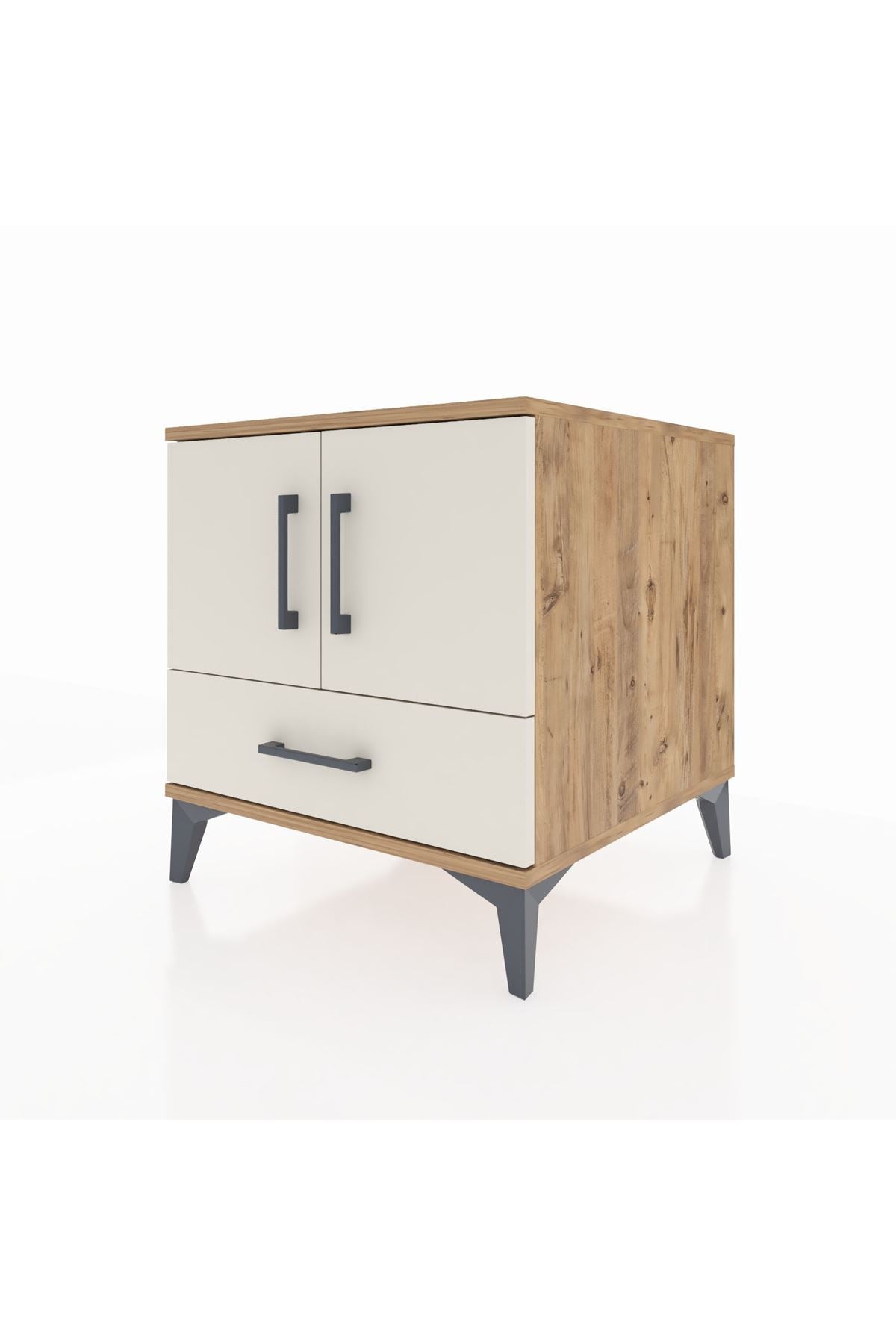 Kronos Komodin 2 Raflı Tek Çekmeceli 2 Kapaklı 60x59x64 Çam-Aytaşı