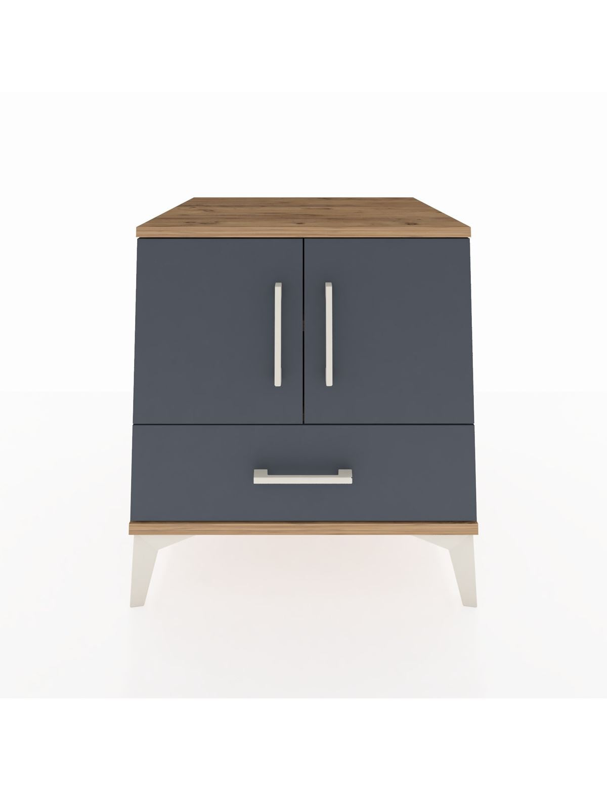 Kronos Komodin 2 Raflı Tek Çekmeceli 2 Kapaklı 60x59x64 Çam-Antrasit