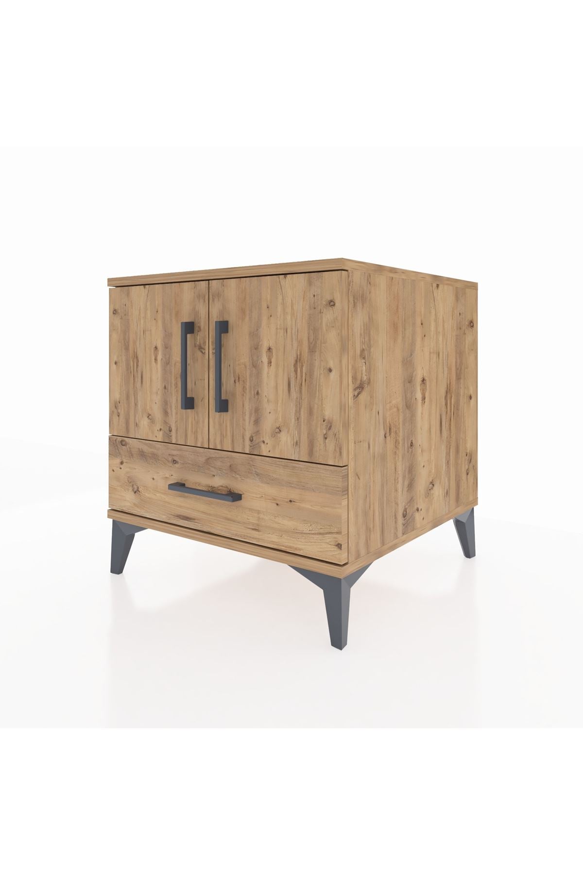 Kronos Komodin 2 Raflı Tek Çekmeceli 2 Kapaklı 60x59x64 Çam-Çam