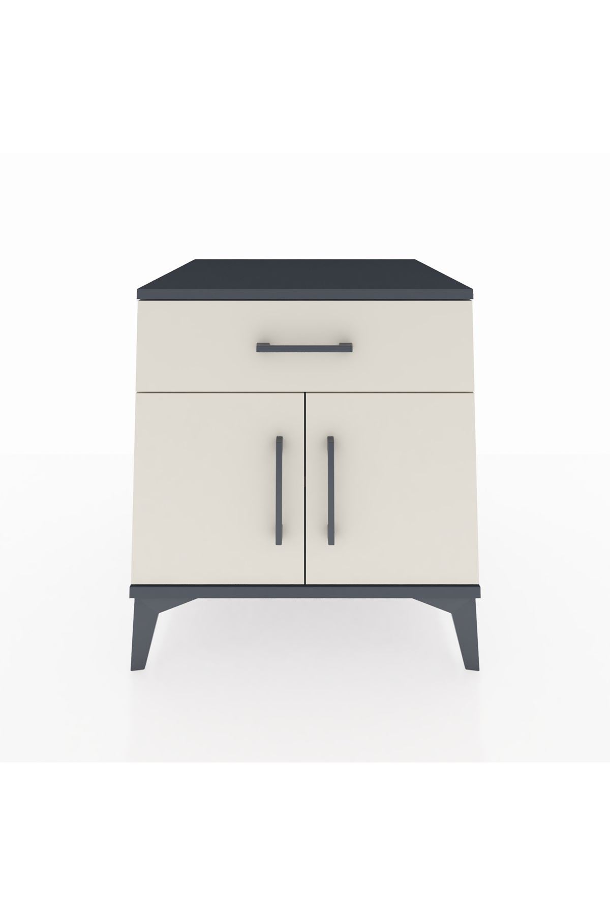 Kronos Komodin Tek Raflı Tek Çekmeceli 2 Kapaklı 60x59x64 Antrasit-Aytaşı