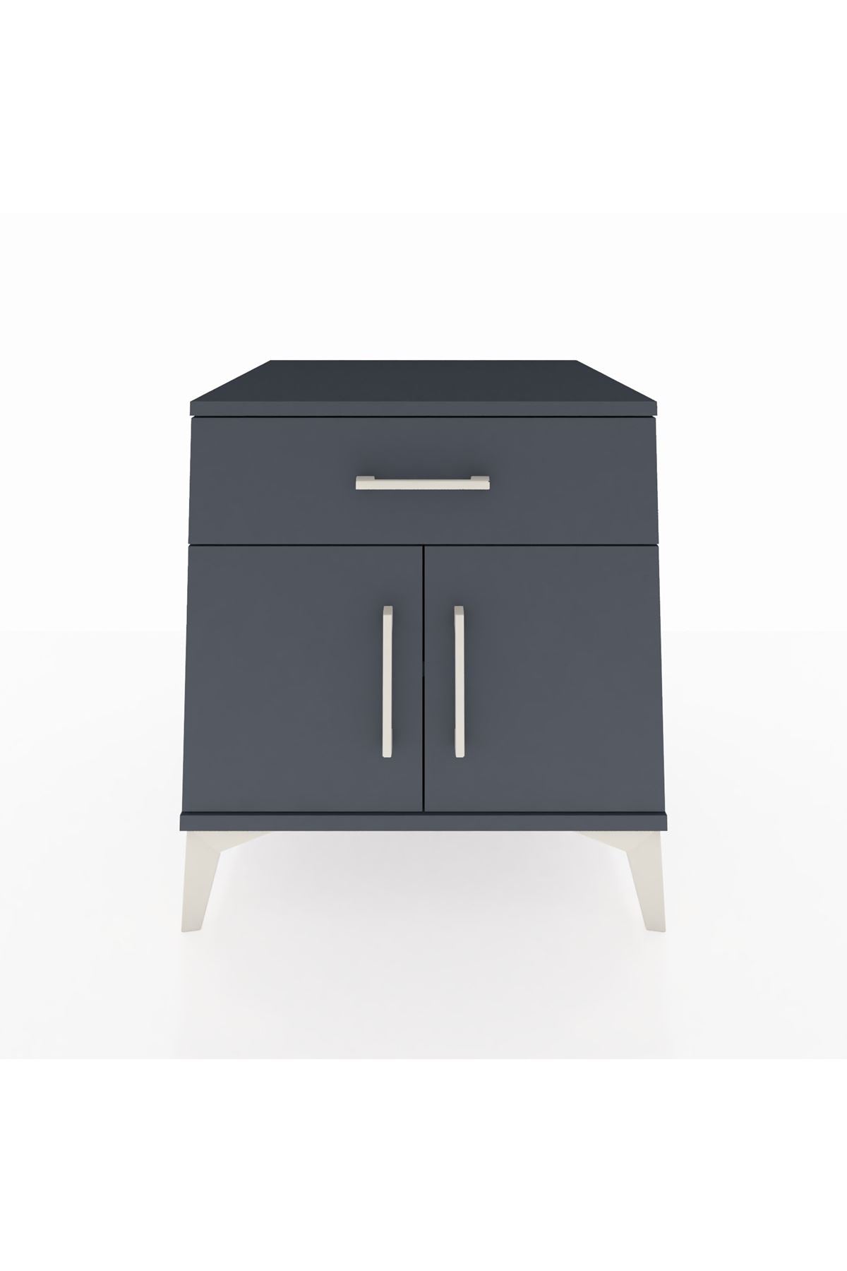 Kronos Komodin Tek Raflı Tek Çekmeceli 2 Kapaklı 60x59x64 Antrasit-Antrasit