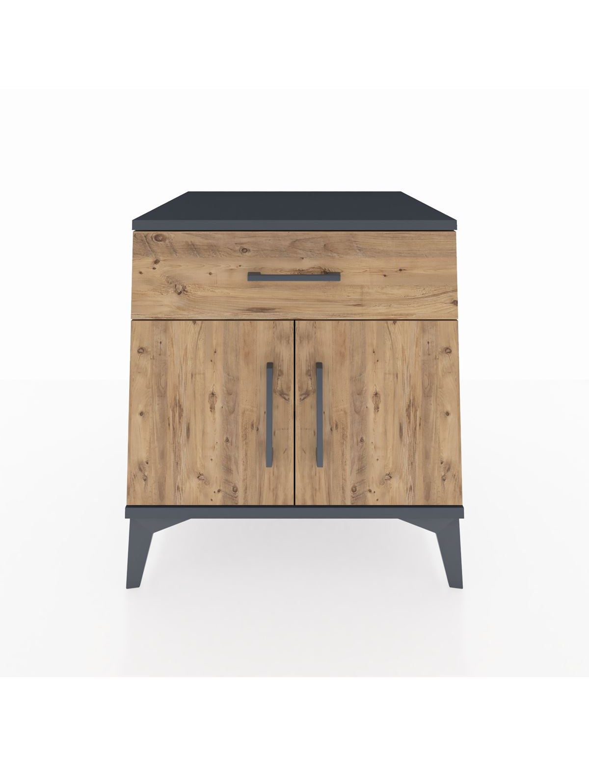 Kronos Komodin Tek Raflı Tek Çekmeceli 2 Kapaklı 60x59x64 Antrasit-Çam