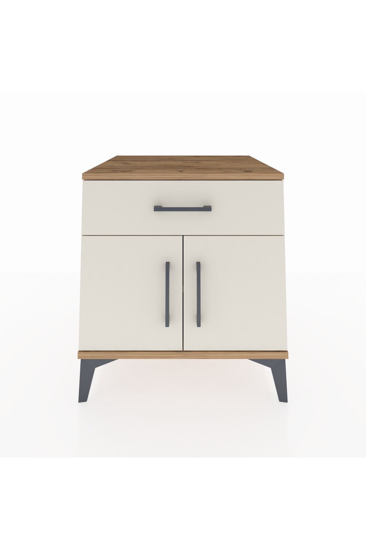 Kronos Komodin Tek Raflı Tek Çekmeceli 2 Kapaklı 60x59x64 Çam-Aytaşı