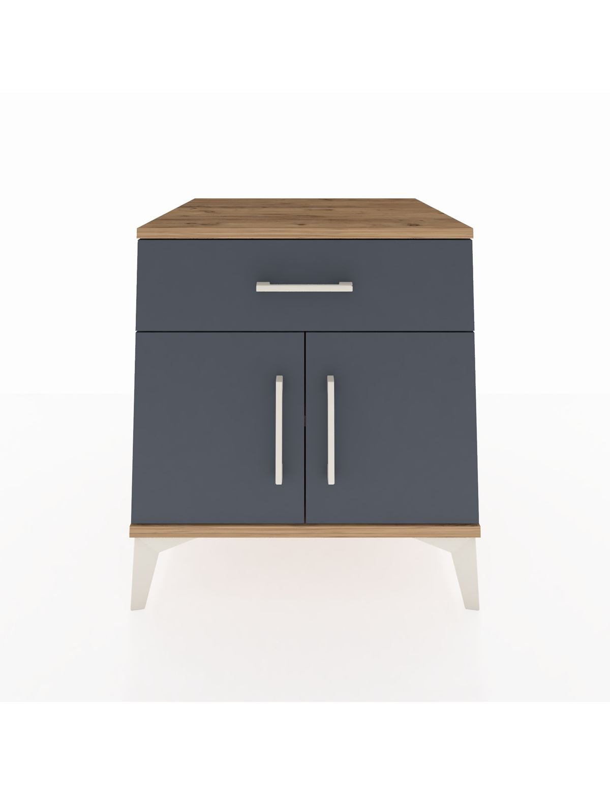 Kronos Komodin Tek Raflı Tek Çekmeceli 2 Kapaklı 60x59x64 Çam-Antrasit