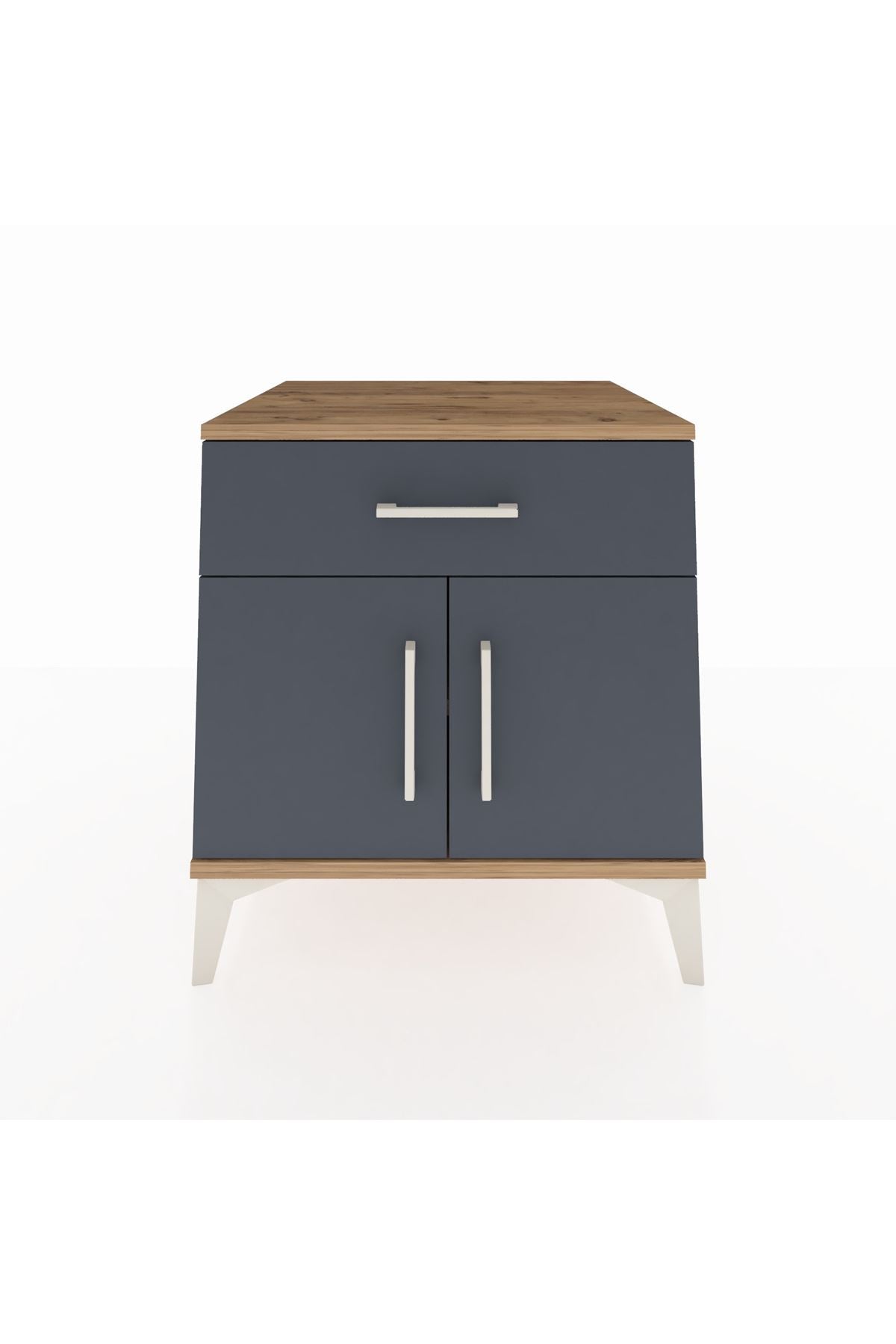 Kronos Komodin Tek Raflı Tek Çekmeceli 2 Kapaklı 60x59x64 Çam-Antrasit