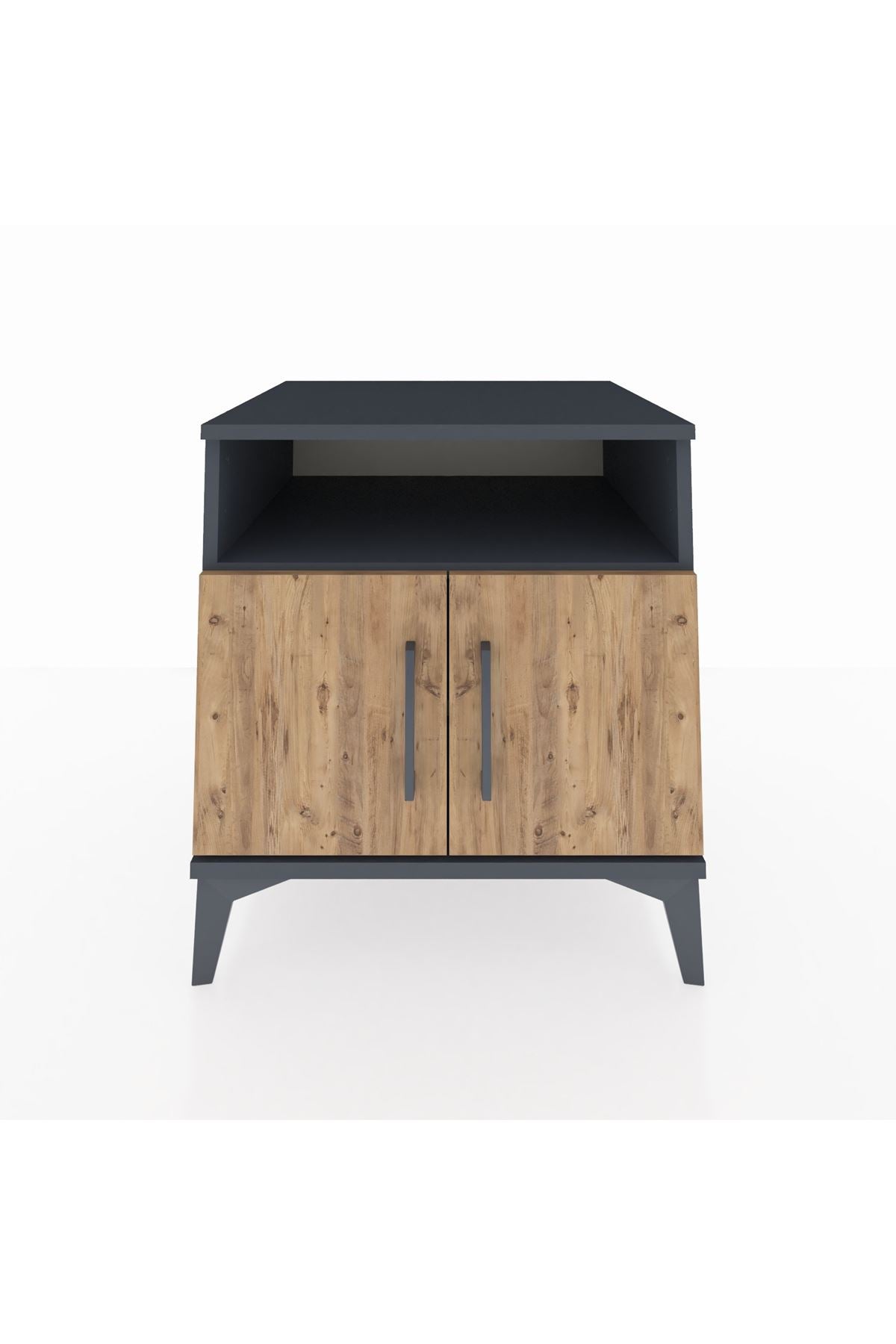 Kronos Komodin 2 Raflı 2 Kapaklı 60x59x64 Antrasit-Çam