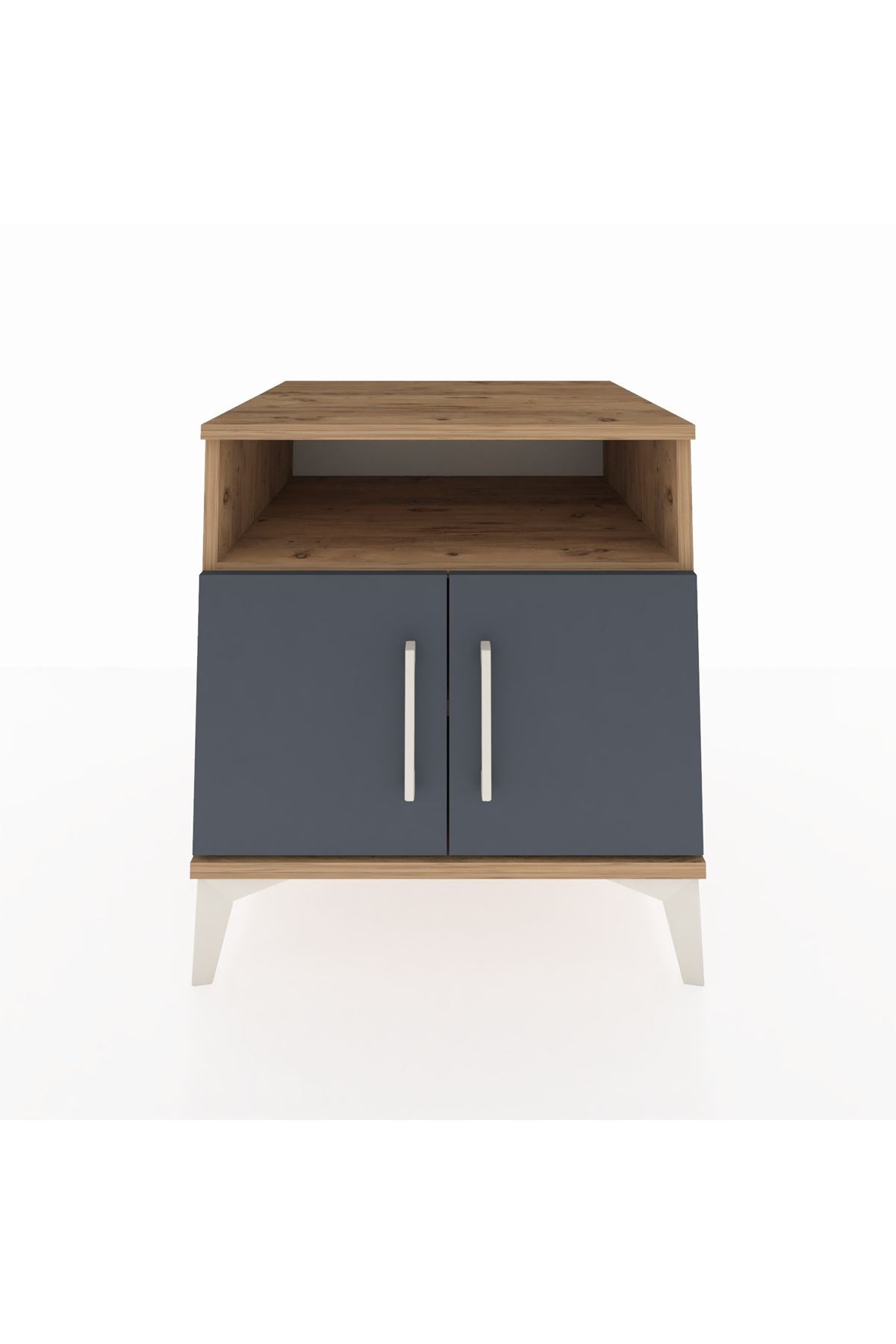 Kronos Komodin 2 Raflı 2 Kapaklı 60x59x64 Çam-Antrasit