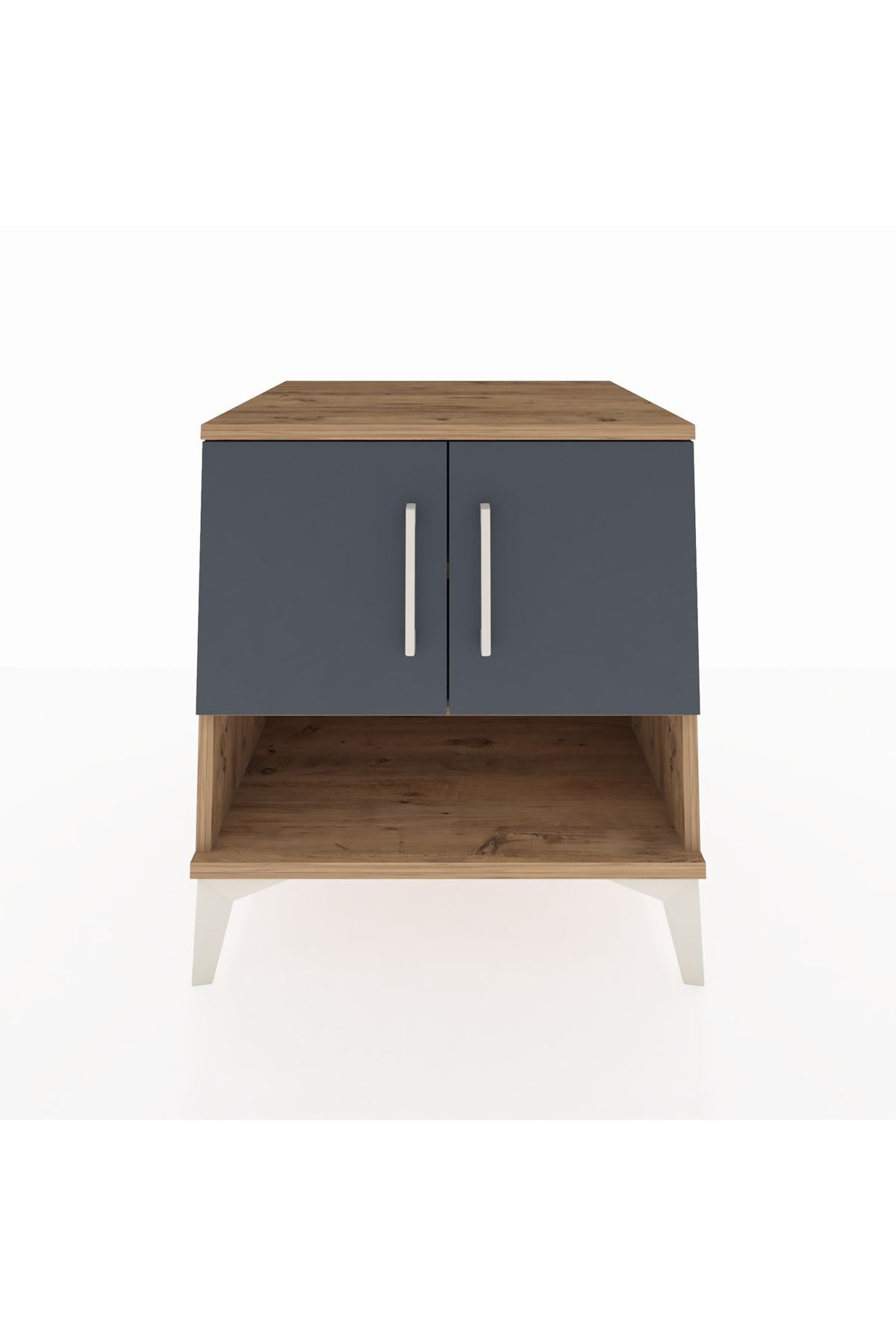 Kronos Komodin 2 Raflı 2 Kapaklı 60x59x64 Çam-Antrasit