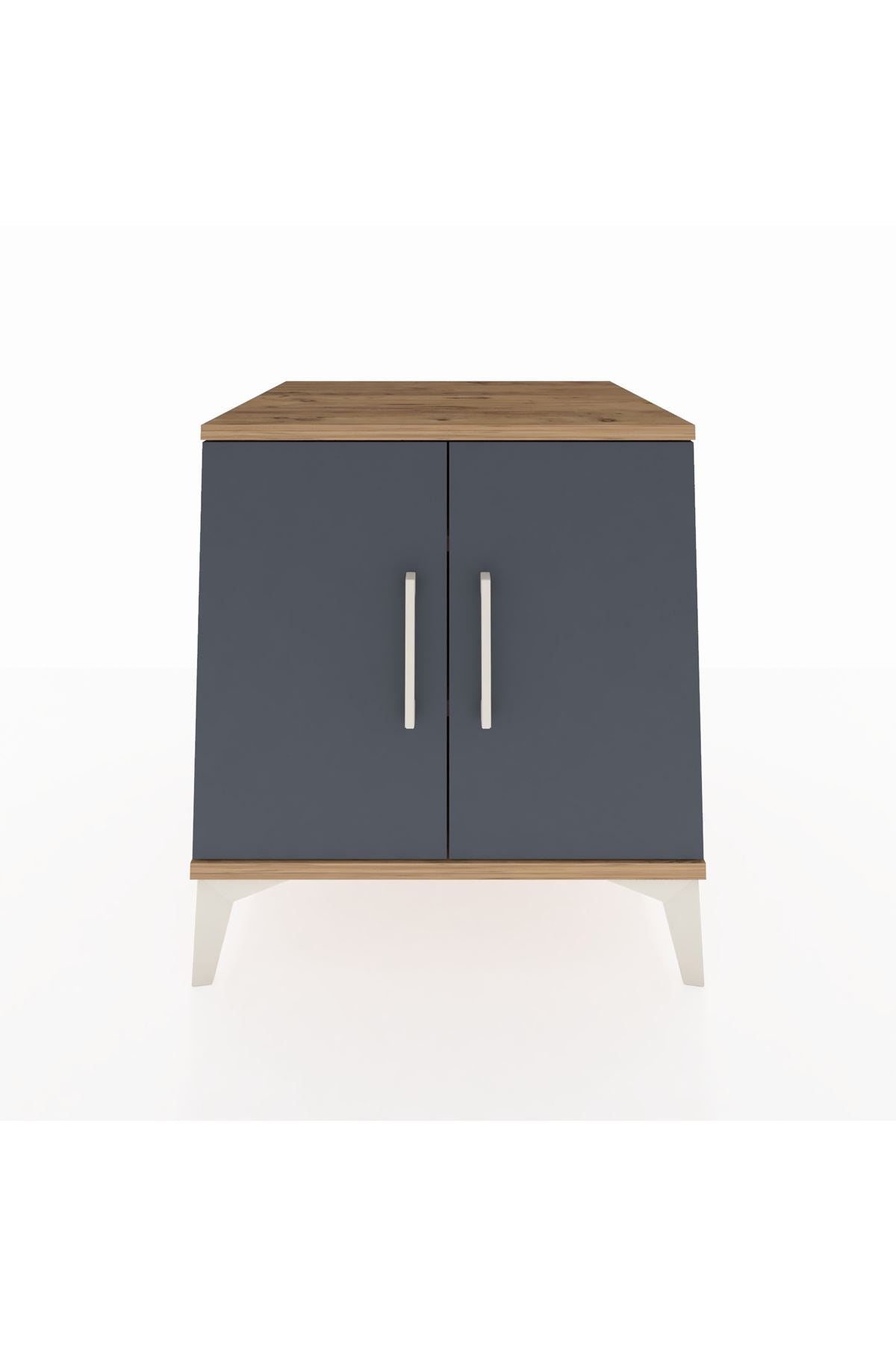 Kronos Komodin 2 Raflı 2 Kapaklı 60x59x64 Çam-Antrasit