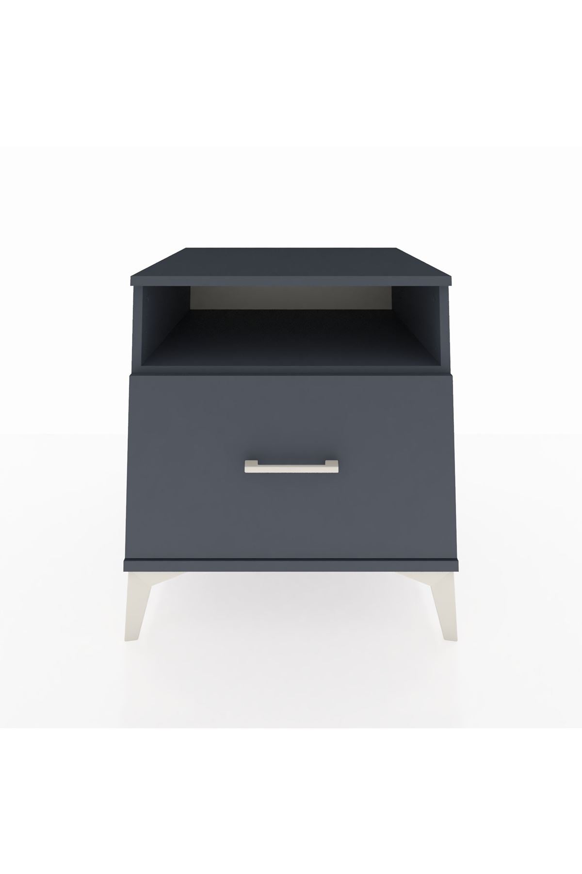 Kronos Komodin Tek Raflı Tek Çekmeceli 60x59x64 Antrasit-Antrasit