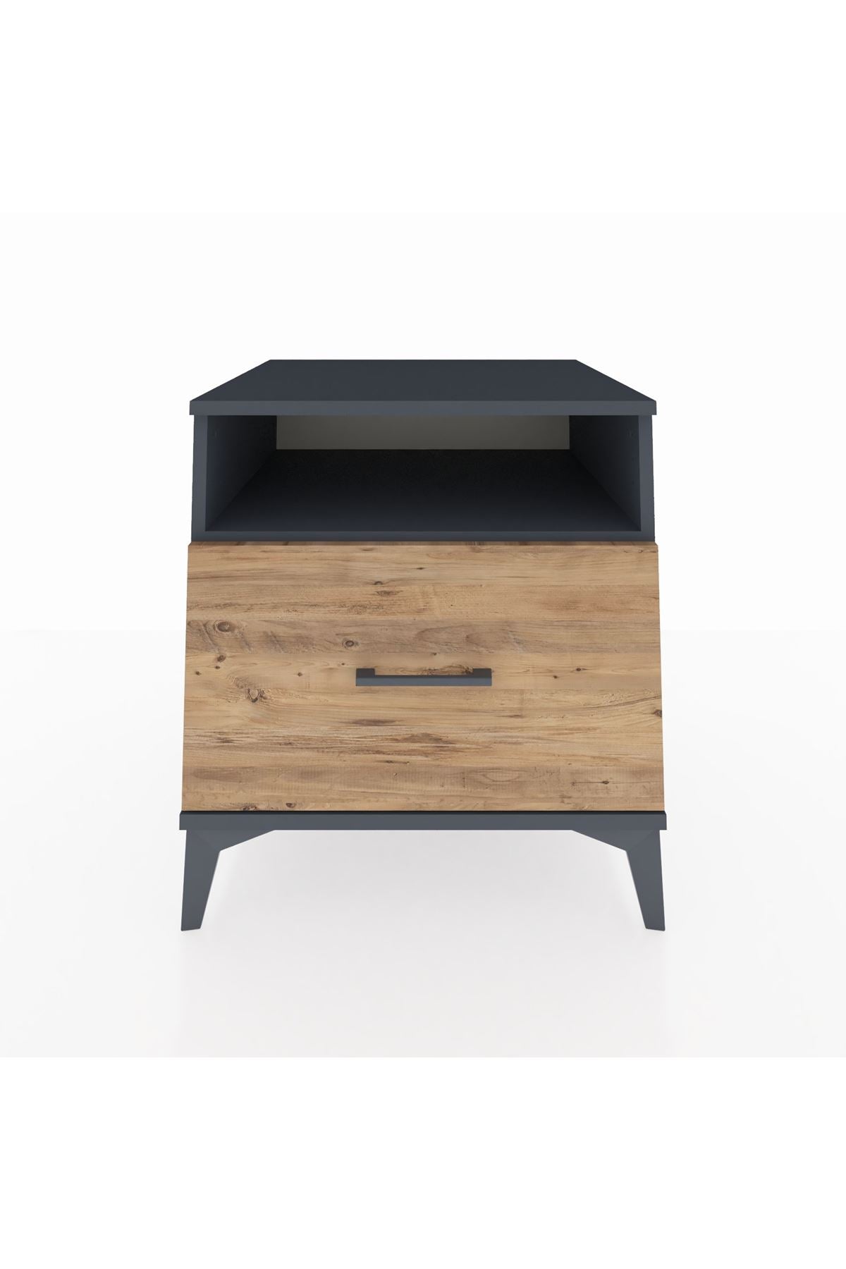 Kronos Komodin Tek Raflı Tek Çekmeceli 60x59x64 Antrasit-Çam