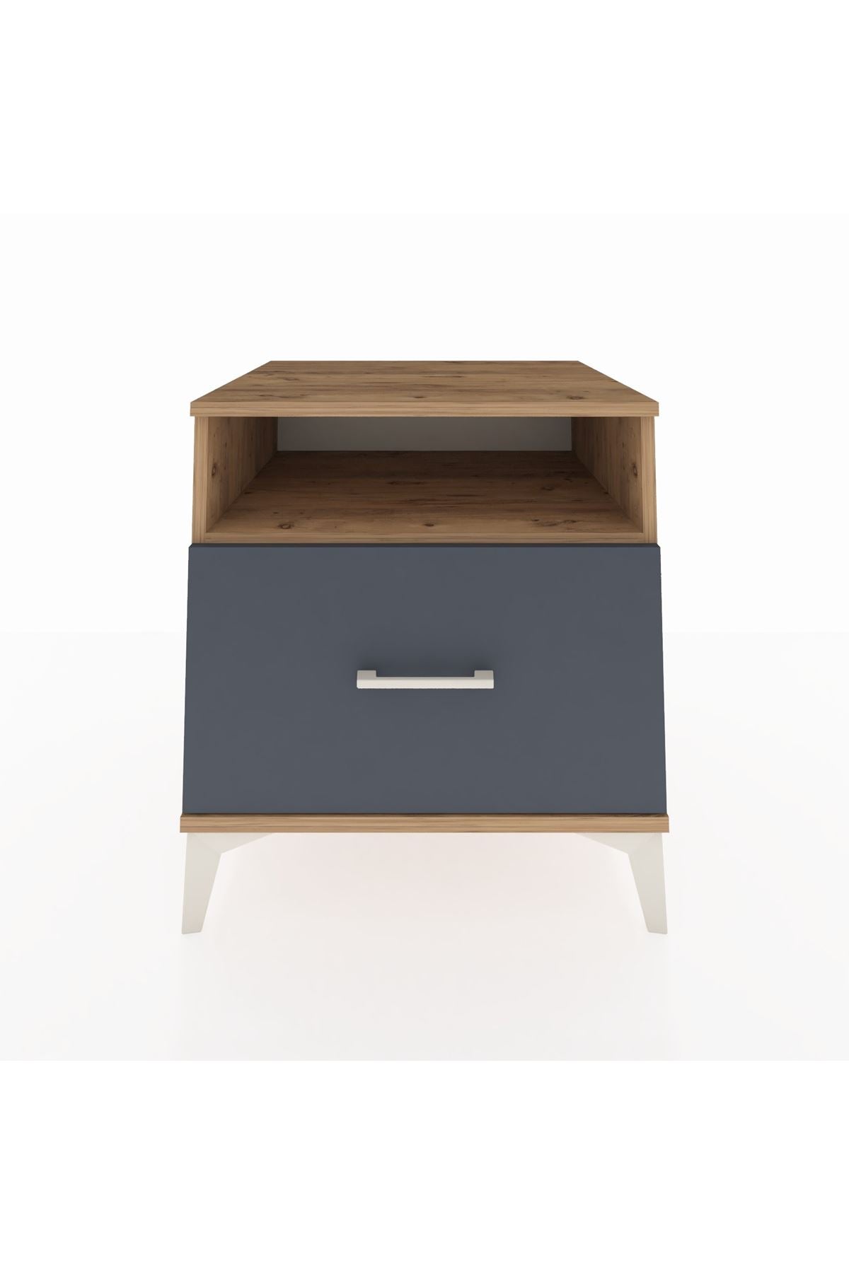 Kronos Komodin Tek Raflı Tek Çekmeceli 60x59x64 Çam-Antrasit