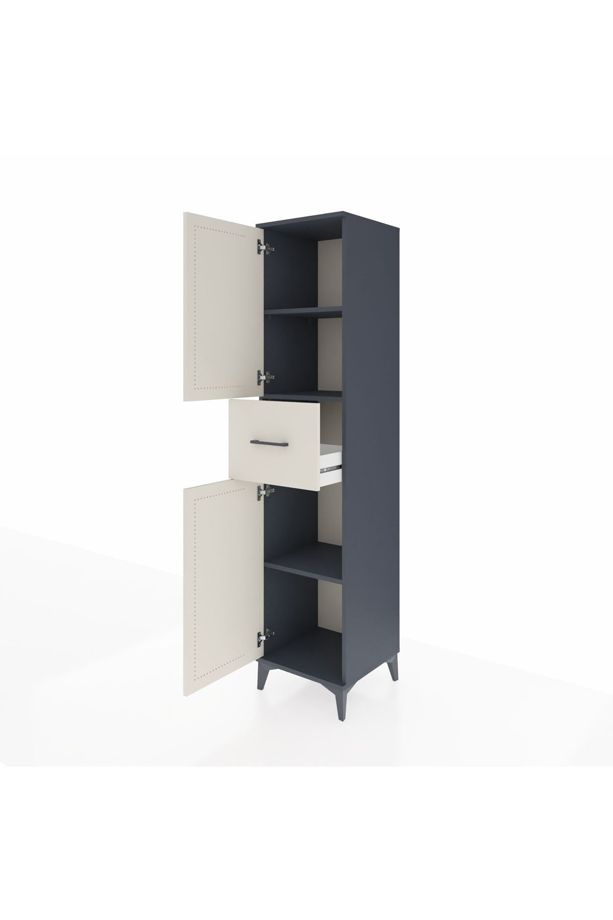 Hyperion Dolap 3 Raflı Tek Çekmeceli 2 Kapaklı 44x44x195 Antrasit-Aytaşı