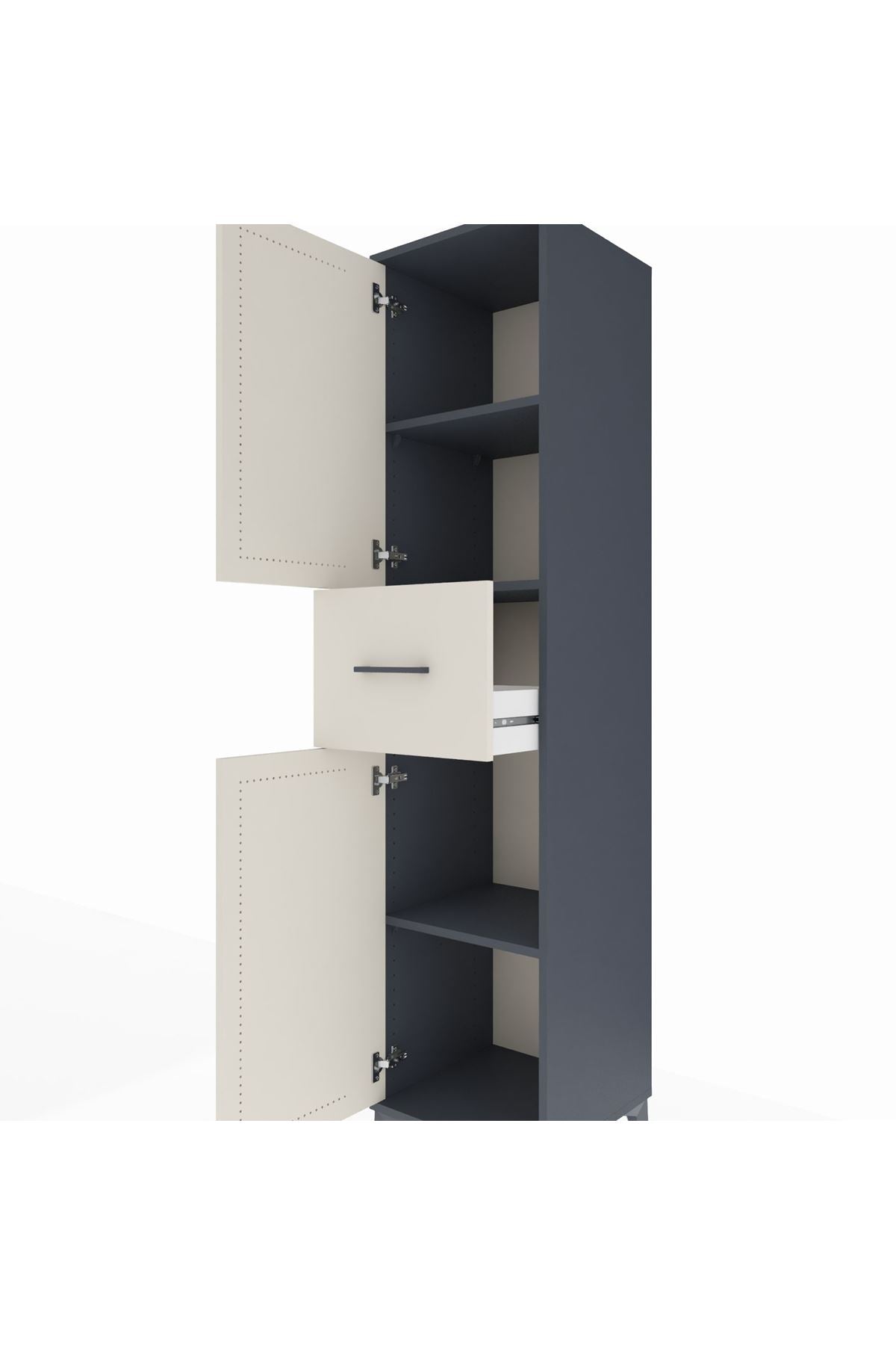 Hyperion Dolap 3 Raflı Tek Çekmeceli 2 Kapaklı 44x44x195 Antrasit-Aytaşı
