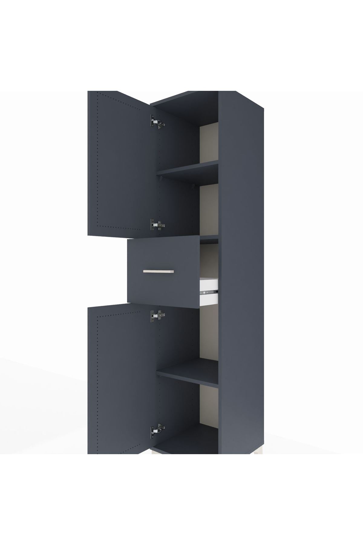 Hyperion Dolap 3 Raflı Tek Çekmeceli 2 Kapaklı 44x44x195 Antrasit-Antrasit