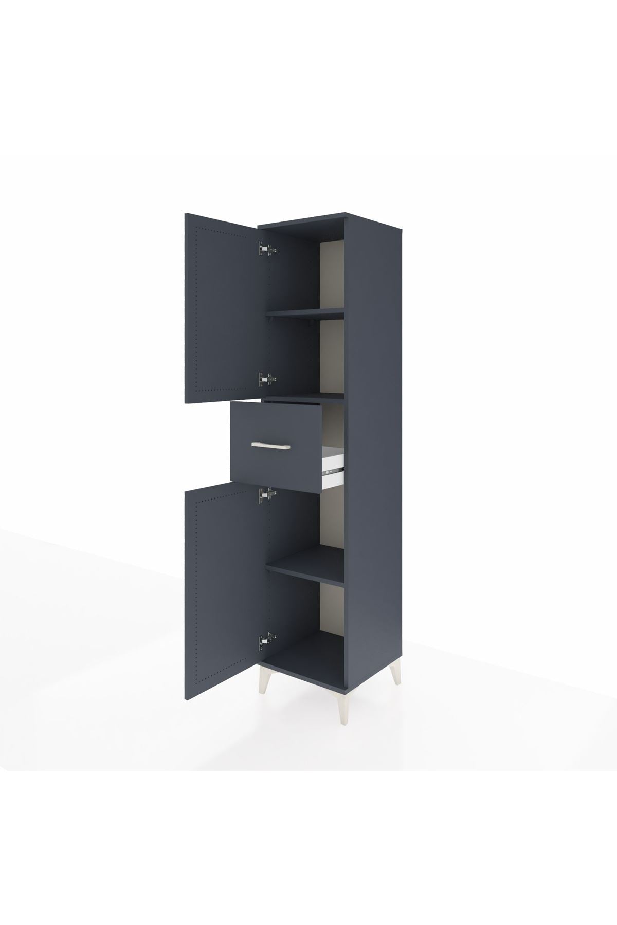 Hyperion Dolap 3 Raflı Tek Çekmeceli 2 Kapaklı 44x44x195 Antrasit-Antrasit