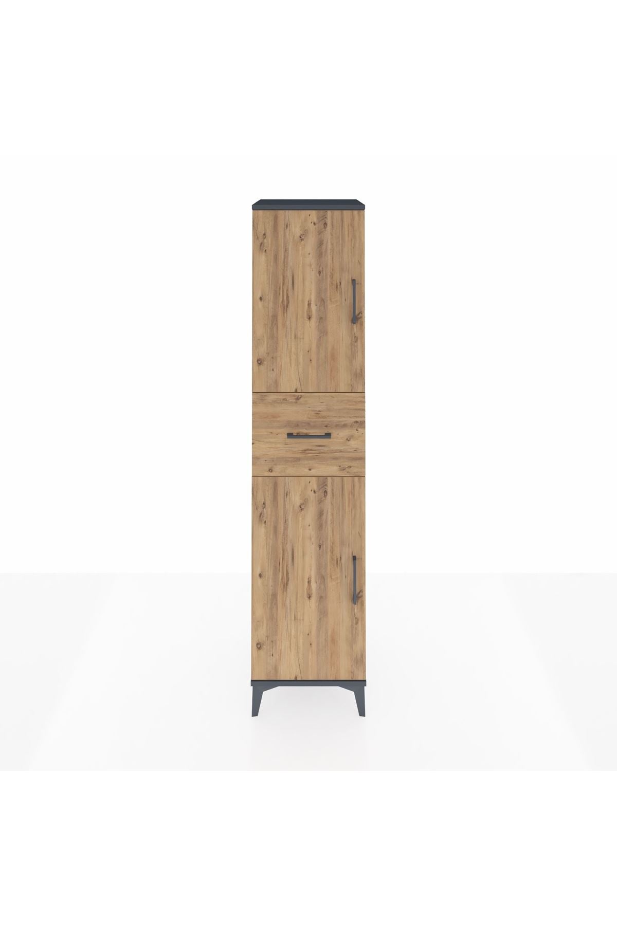 Hyperion Dolap 3 Raflı Tek Çekmeceli 2 Kapaklı 44x44x195 Antrasit-Çam