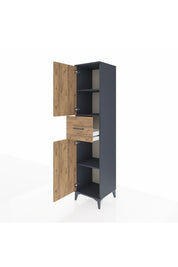 Hyperion Dolap 3 Raflı Tek Çekmeceli 2 Kapaklı 44x44x195 Antrasit-Çam