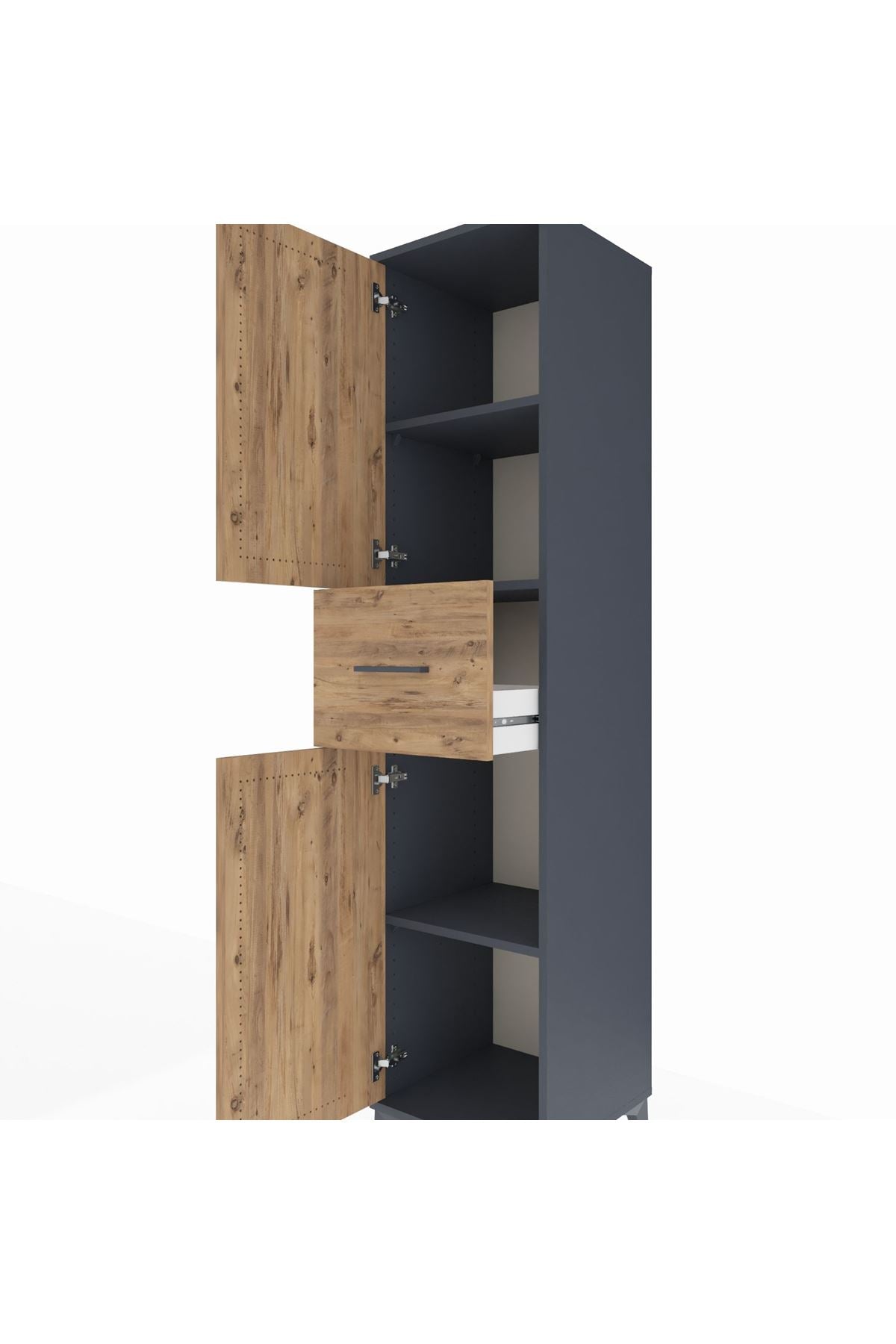 Hyperion Dolap 3 Raflı Tek Çekmeceli 2 Kapaklı 44x44x195 Antrasit-Çam