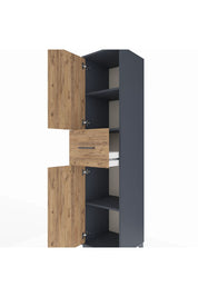 Hyperion Dolap 3 Raflı Tek Çekmeceli 2 Kapaklı 44x44x195 Antrasit-Çam