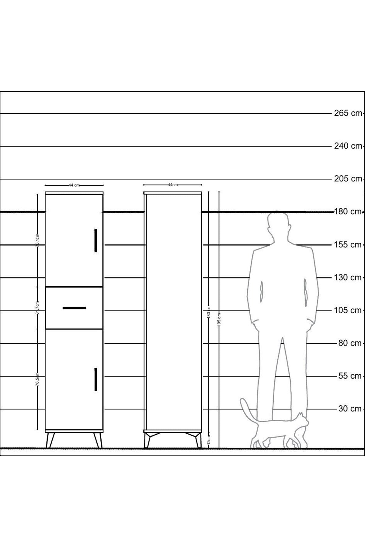 Hyperion Dolap 3 Raflı Tek Çekmeceli 2 Kapaklı 44x44x195 Antrasit-Çam