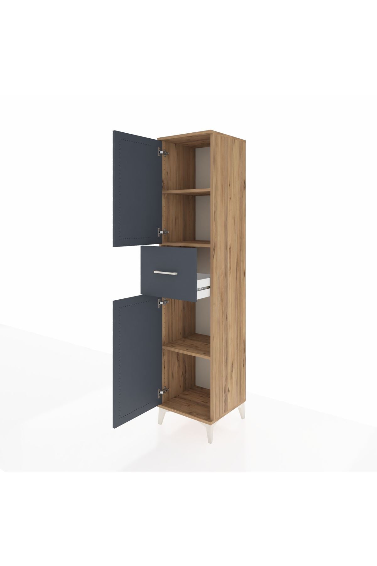 Hyperion Dolap 3 Raflı Tek Çekmeceli 2 Kapaklı 44x44x195 Çam-Antrasit