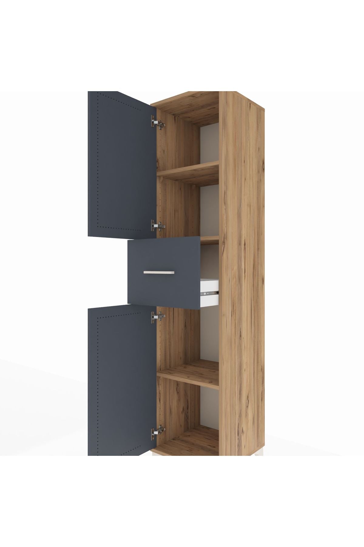 Hyperion Dolap 3 Raflı Tek Çekmeceli 2 Kapaklı 44x44x195 Çam-Antrasit