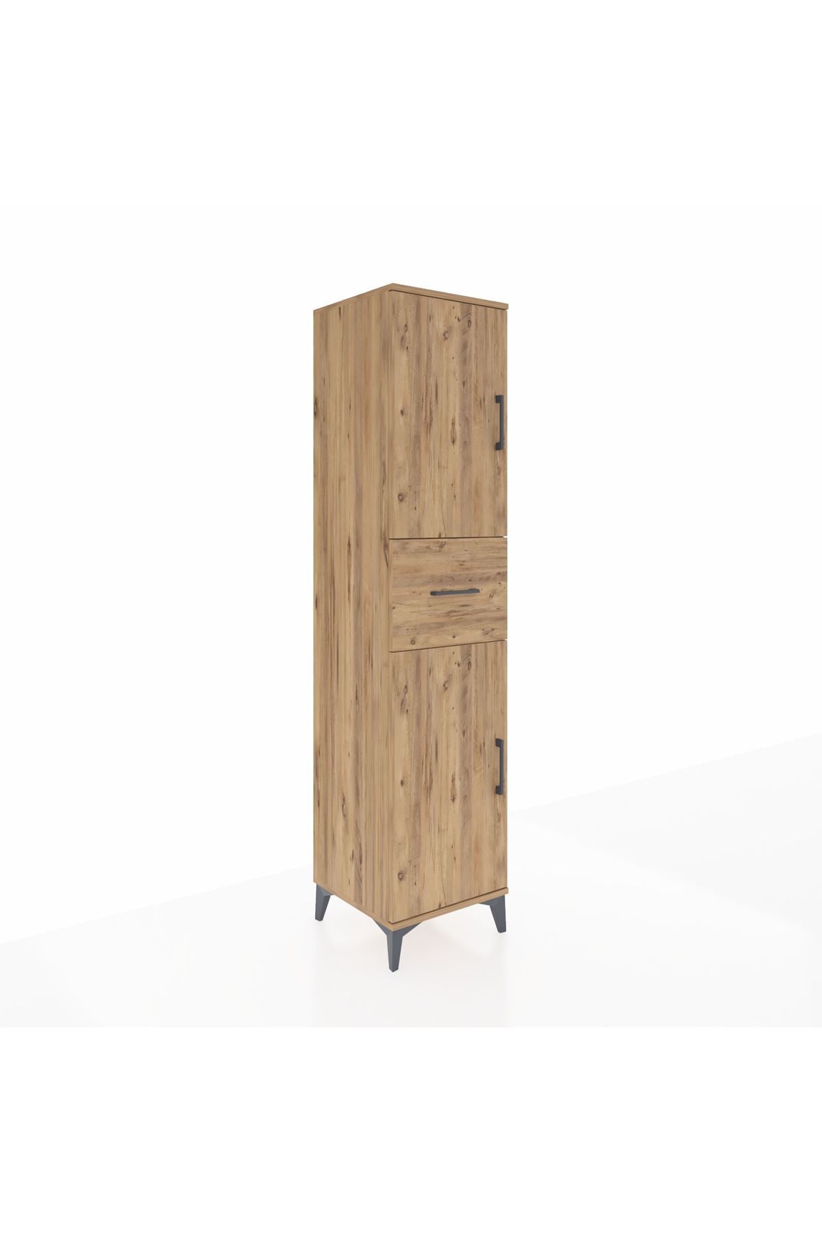 Hyperion Dolap 3 Raflı Tek Çekmeceli 2 Kapaklı 44x44x195 Çam-Çam