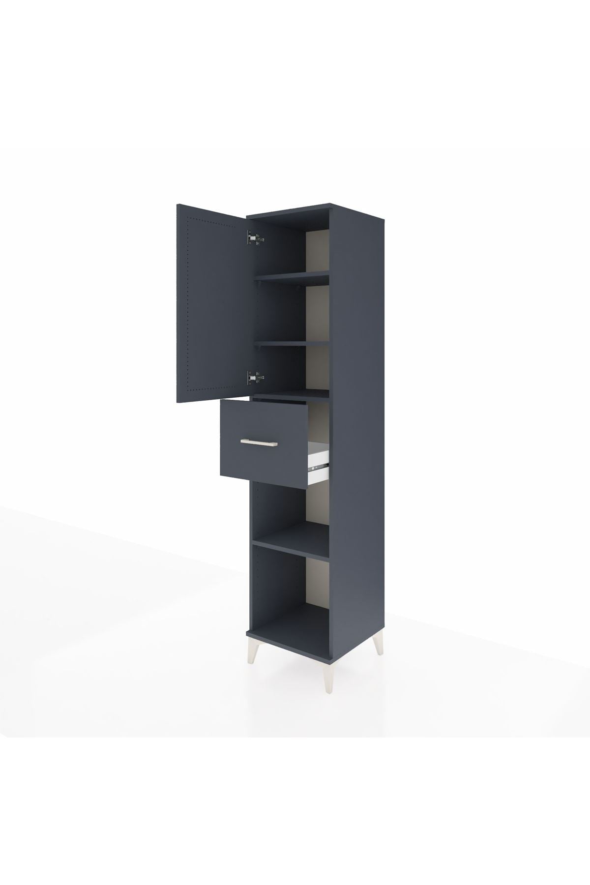 Hyperion Dolap 4 Raflı Tek Çekmeceli Tek Kapaklı 44x44x195 Antrasit-Antrasit