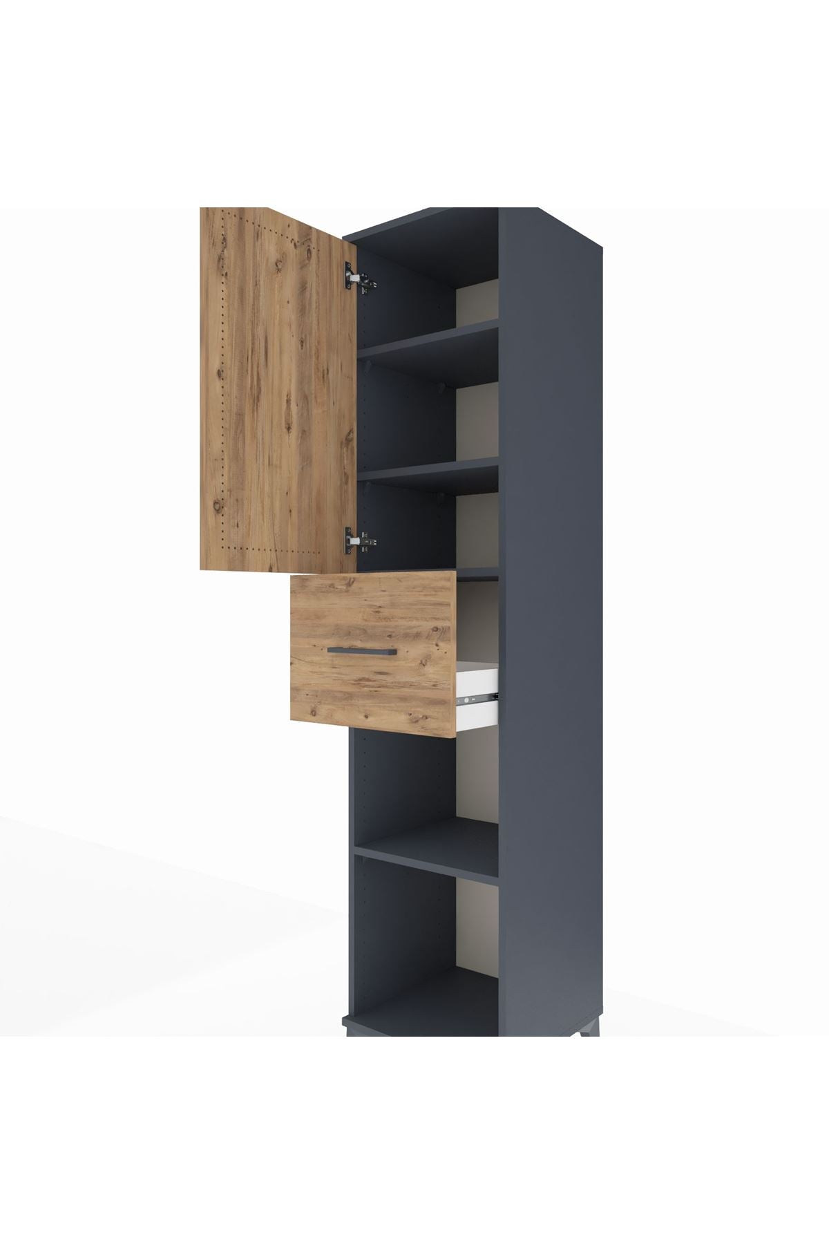 Hyperion Dolap 4 Raflı Tek Çekmeceli Tek Kapaklı 44x44x195 Antrasit-Çam