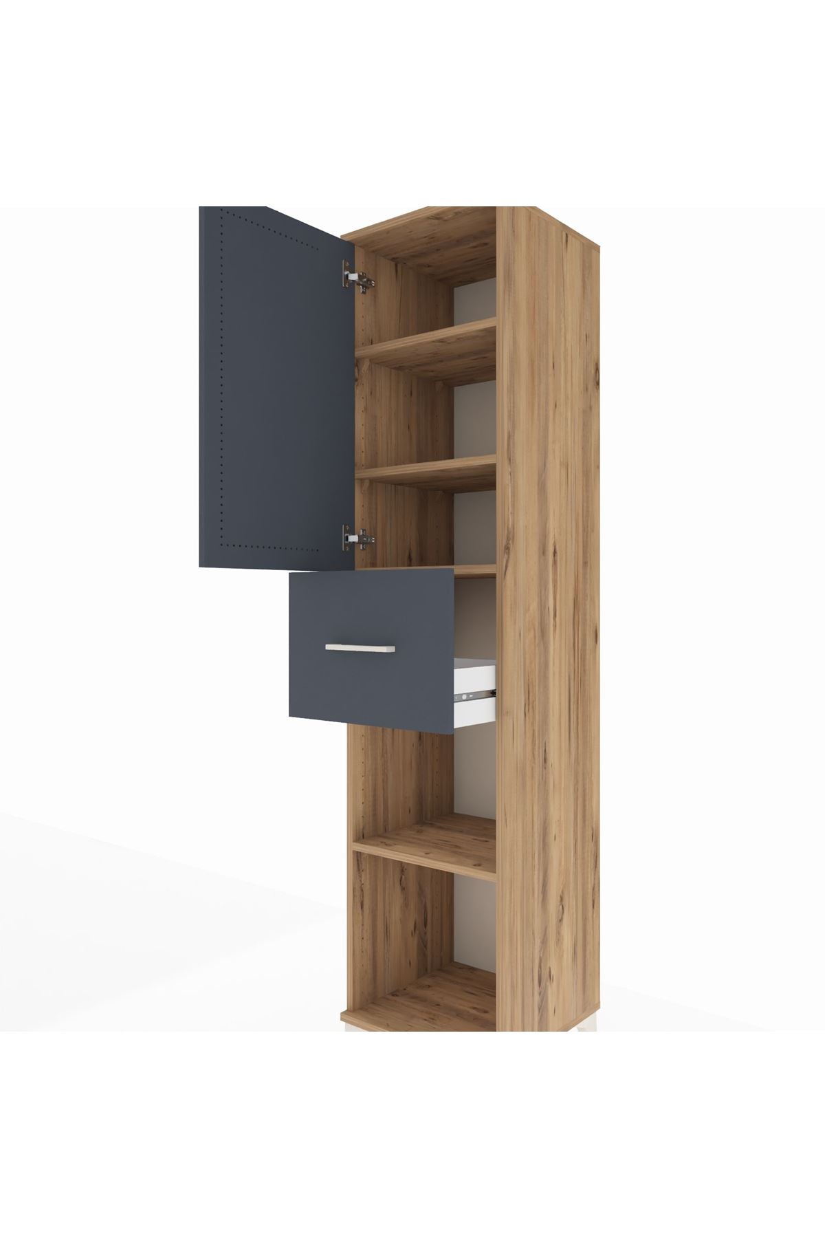 Hyperion Dolap 4 Raflı Tek Çekmeceli Tek Kapaklı 44x44x195 Çam-Antrasit