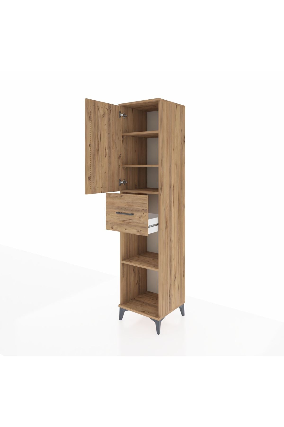 Hyperion Dolap 4 Raflı Tek Çekmeceli Tek Kapaklı 44x44x195 Çam-Çam