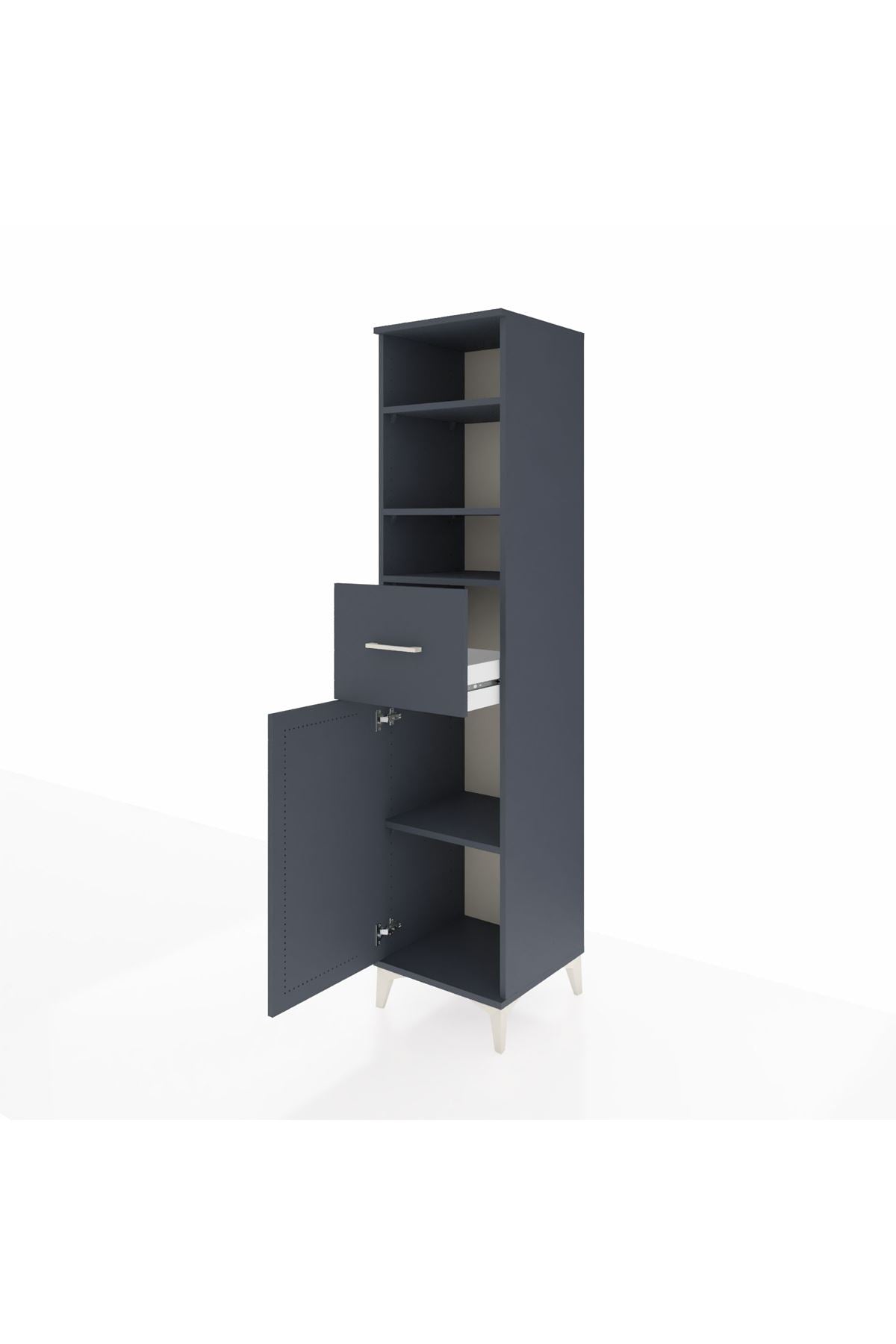 Hyperion Dolap 4 Raflı Tek Çekmeceli Tek Kapaklı 44x44x195 Antrasit-Antrasit