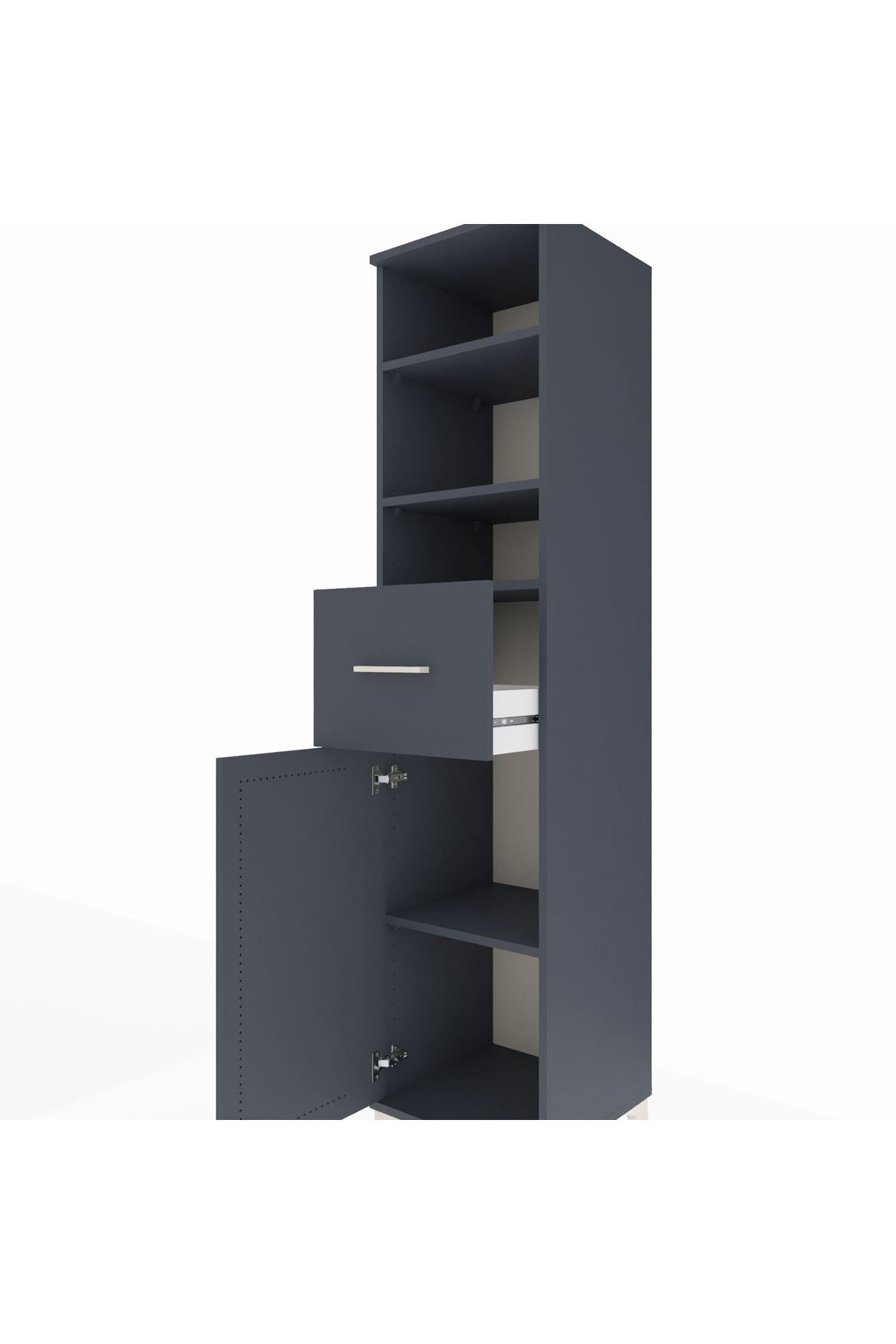 Hyperion Dolap 4 Raflı Tek Çekmeceli Tek Kapaklı 44x44x195 Antrasit-Antrasit