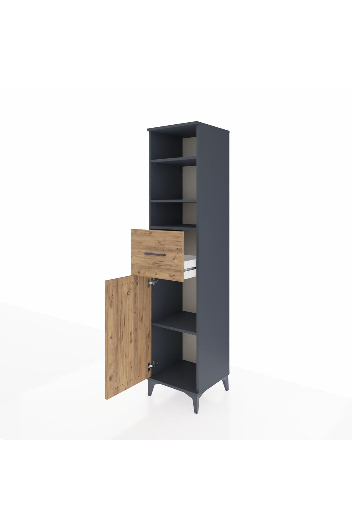 Hyperion Dolap 4 Raflı Tek Çekmeceli Tek Kapaklı 44x44x195 Antrasit-Çam