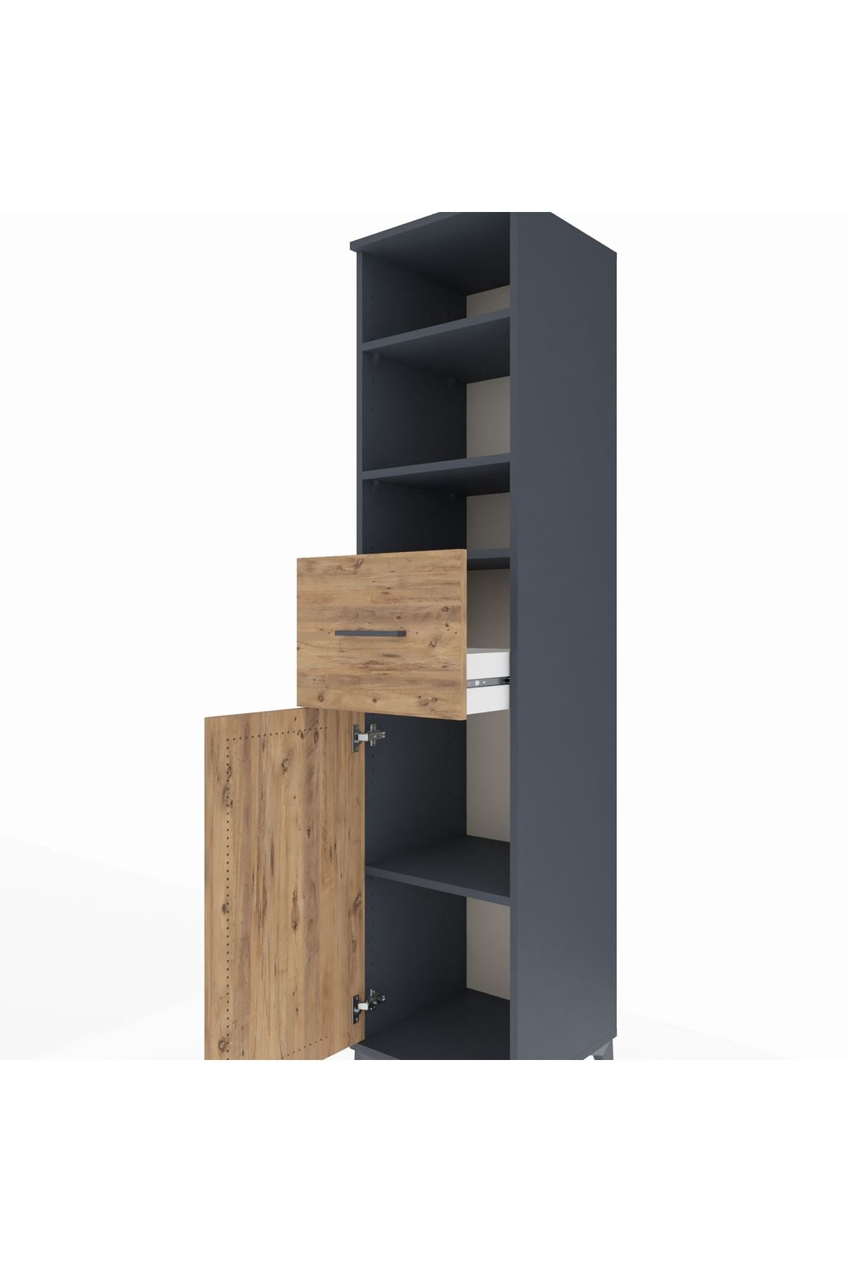 Hyperion Dolap 4 Raflı Tek Çekmeceli Tek Kapaklı 44x44x195 Antrasit-Çam