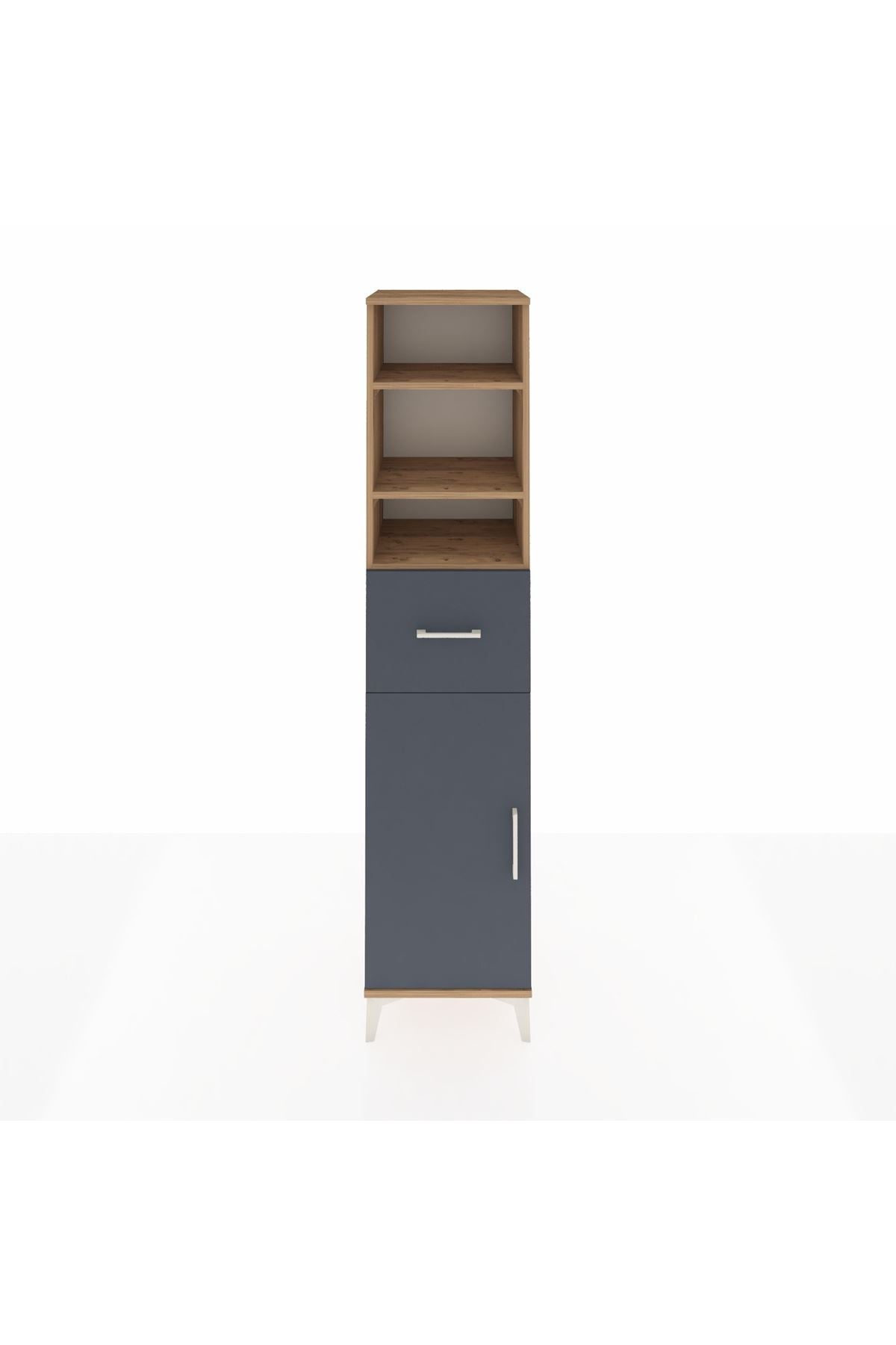 Hyperion Dolap 4 Raflı Tek Çekmeceli Tek Kapaklı 44x44x195 Çam-Antrasit