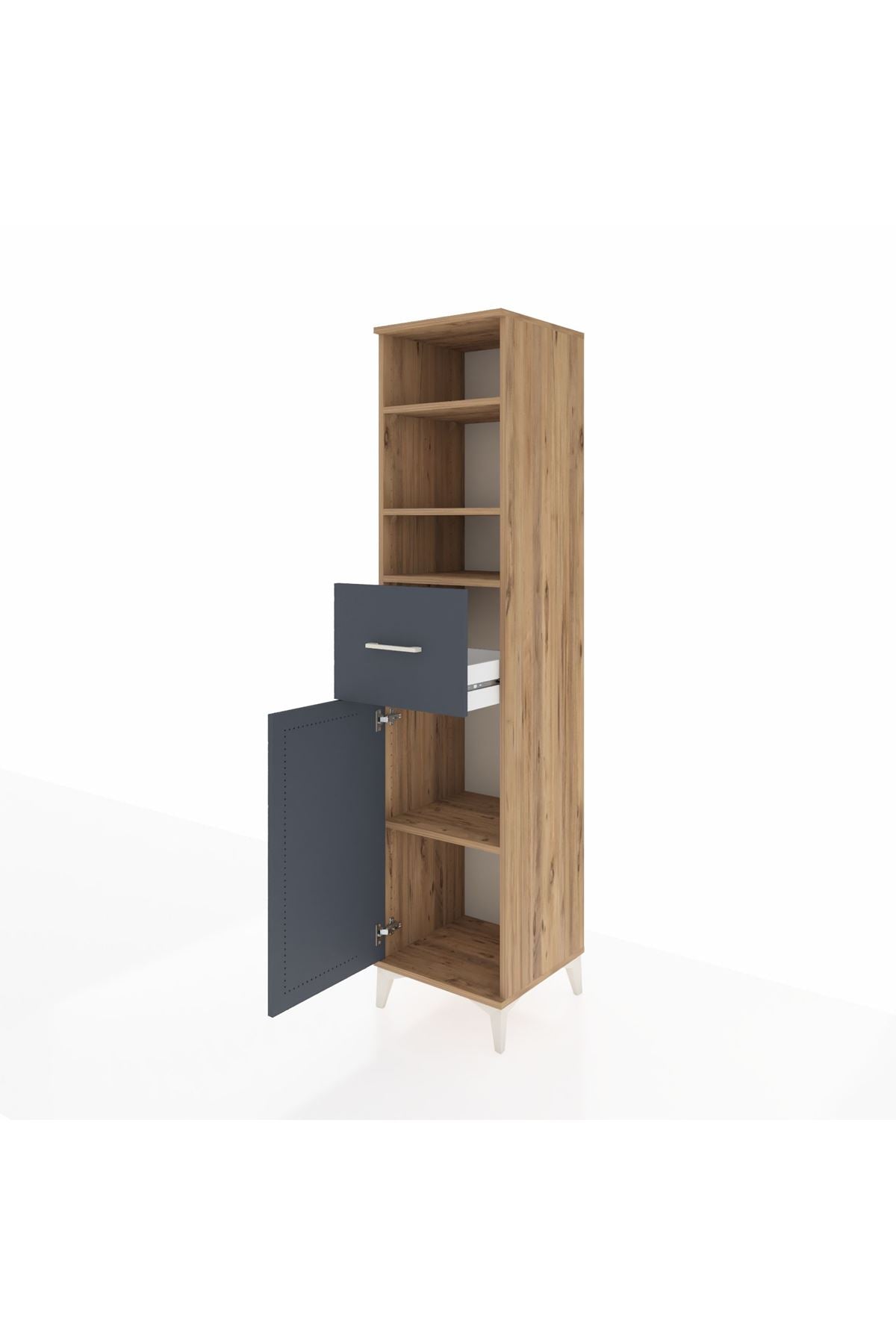 Hyperion Dolap 4 Raflı Tek Çekmeceli Tek Kapaklı 44x44x195 Çam-Antrasit