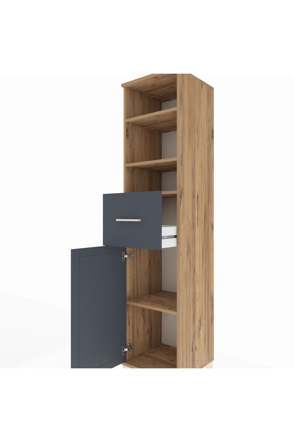 Hyperion Dolap 4 Raflı Tek Çekmeceli Tek Kapaklı 44x44x195 Çam-Antrasit