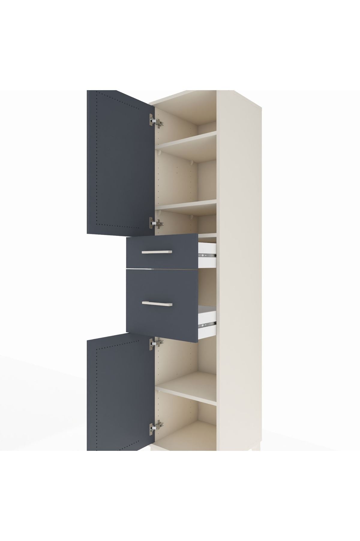 Hyperion Dolap 4 Raflı 2 Çekmeceli Tek Kapaklı 44x44x195 Aytaşı-Antrasit