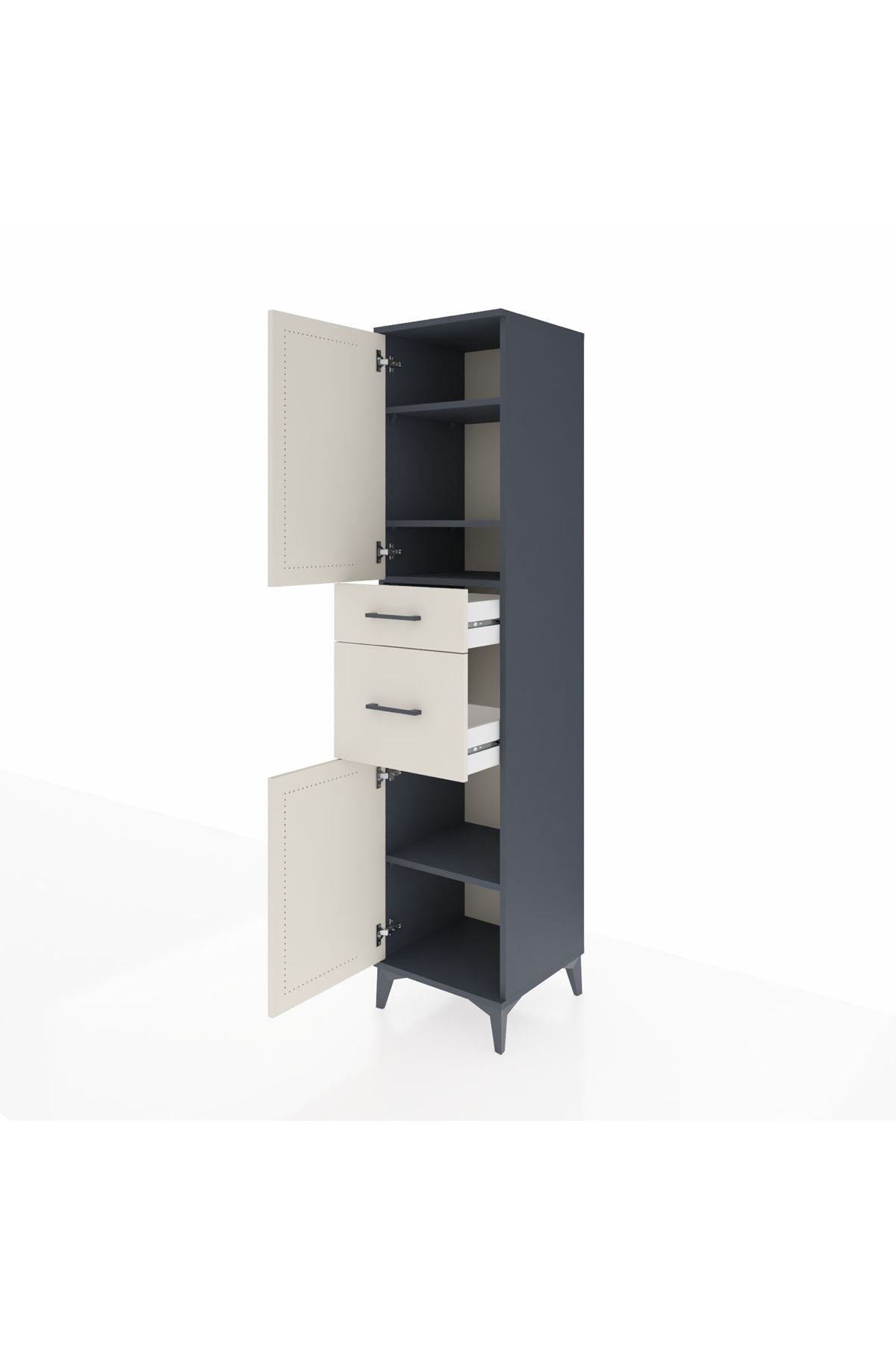 Hyperion Dolap 4 Raflı 2 Çekmeceli Tek Kapaklı 44x44x195 Antrasit-Aytaşı