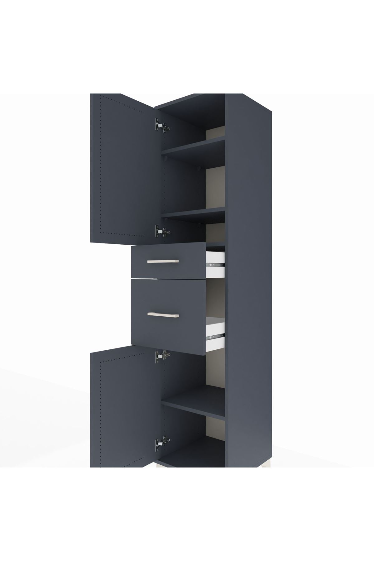 Hyperion Dolap 4 Raflı 2 Çekmeceli Tek Kapaklı 44x44x195 Antrasit-Antrasit