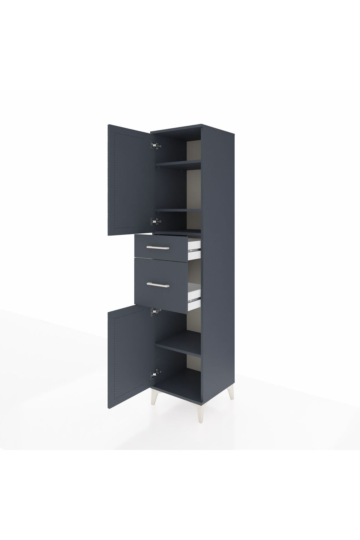 Hyperion Dolap 4 Raflı 2 Çekmeceli Tek Kapaklı 44x44x195 Antrasit-Antrasit