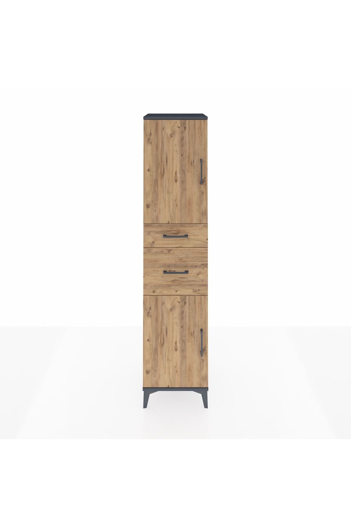 Hyperion Dolap 4 Raflı 2 Çekmeceli Tek Kapaklı 44x44x195 Antrasit-Çam