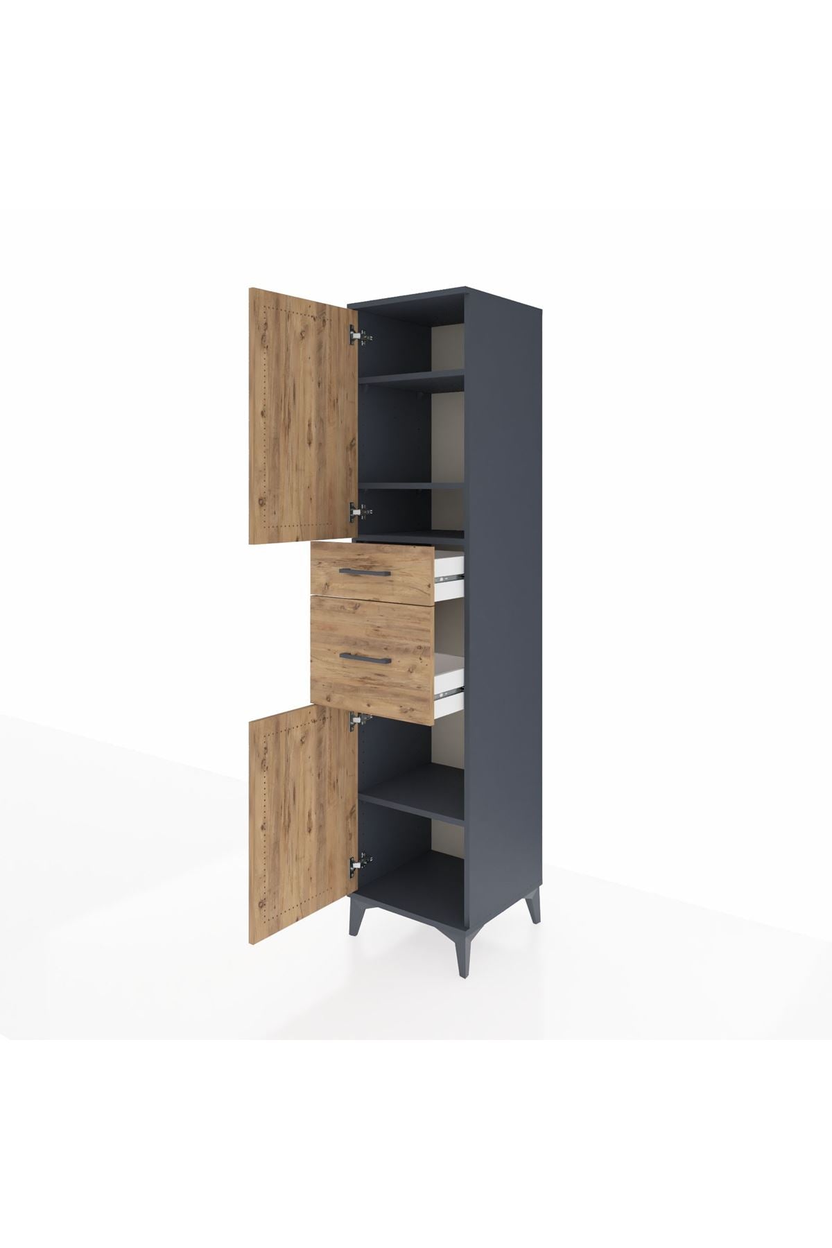 Hyperion Dolap 4 Raflı 2 Çekmeceli Tek Kapaklı 44x44x195 Antrasit-Çam