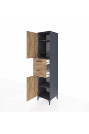 Hyperion Dolap 4 Raflı 2 Çekmeceli Tek Kapaklı 44x44x195 Antrasit-Çam