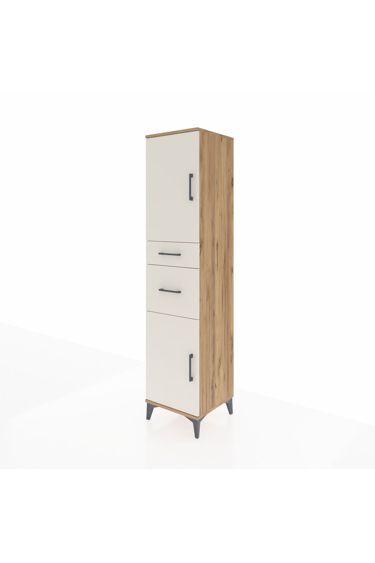 Hyperion Dolap 4 Raflı 2 Çekmeceli Tek Kapaklı 44x44x195 Çam-Aytaşı