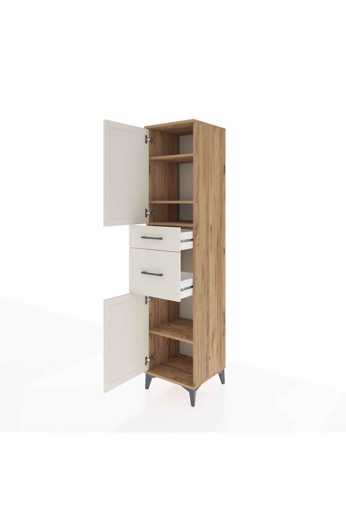 Hyperion Dolap 4 Raflı 2 Çekmeceli Tek Kapaklı 44x44x195 Çam-Aytaşı