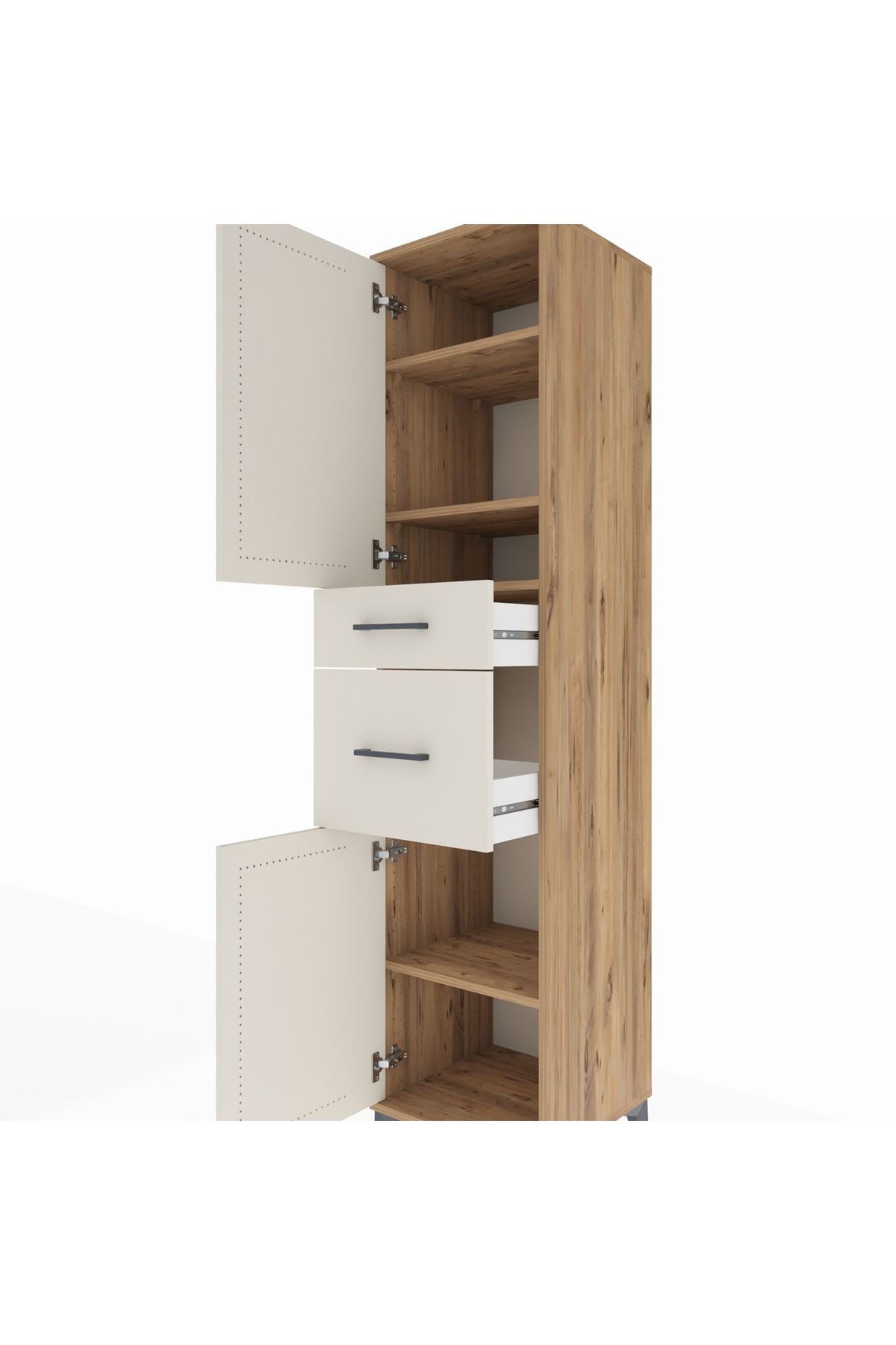 Hyperion Dolap 4 Raflı 2 Çekmeceli Tek Kapaklı 44x44x195 Çam-Aytaşı